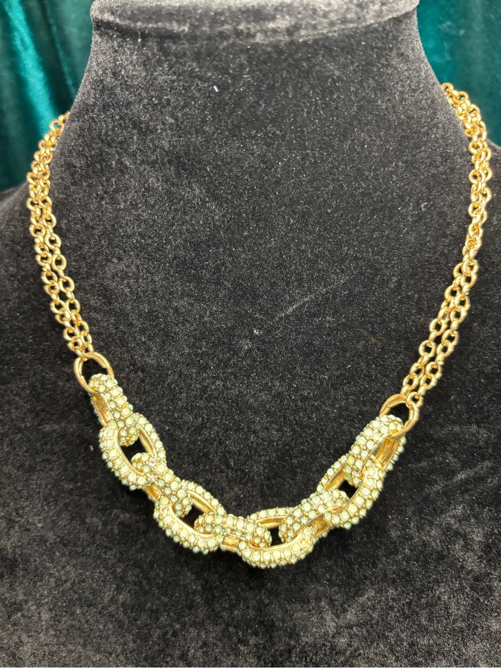 Gold light green beads Link Statement Necklace - Women Jewelry